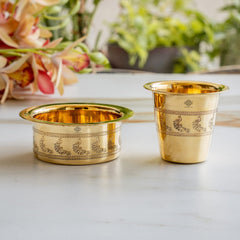 Brass Filter Coffee Dabra Set with Peacock Design