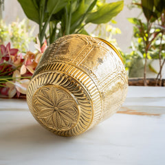 Pure Brass Embossed Design Kalash with Scrollwork & Floral Base - 3950ml