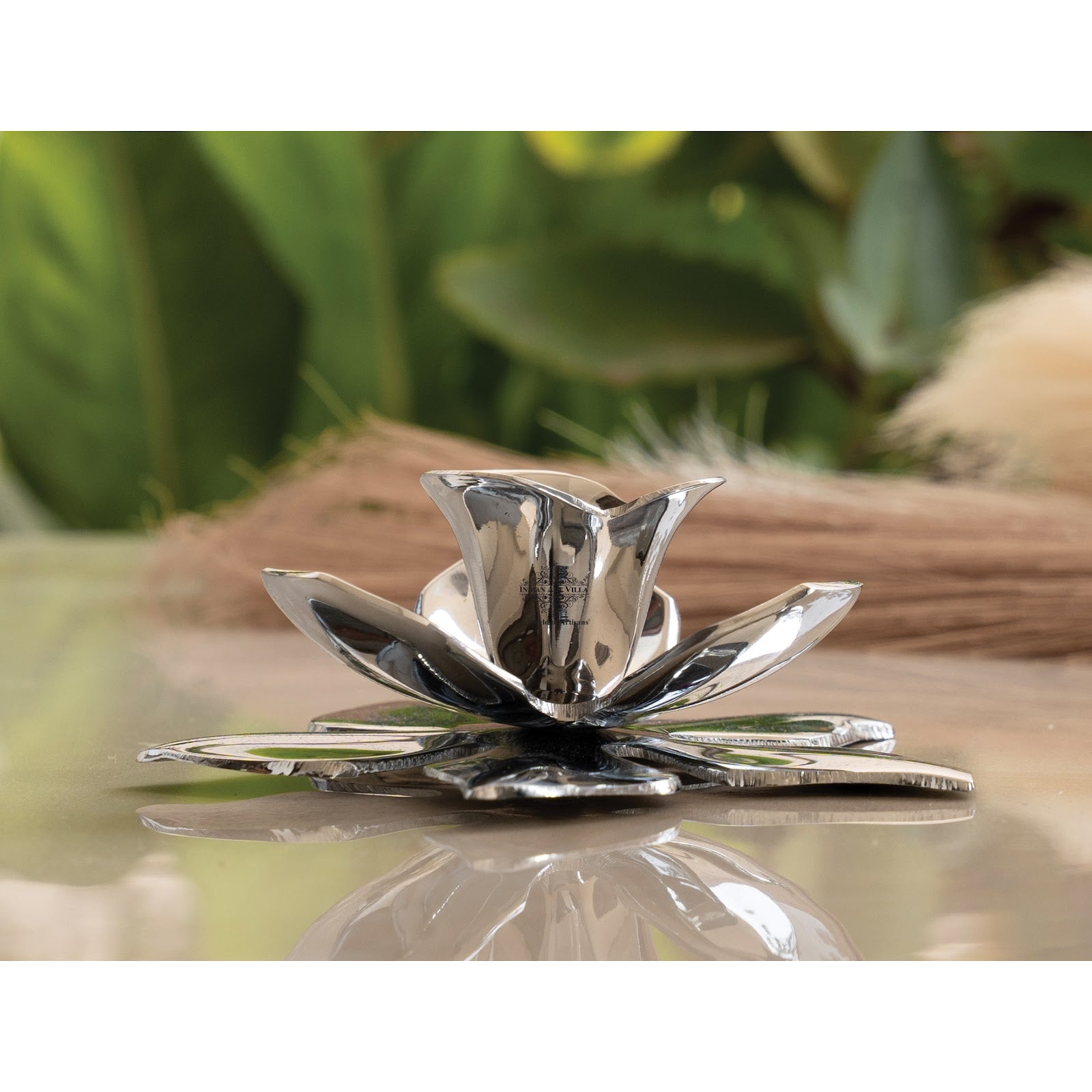 Silver-Plated Lotus Design Candle Stand – Elegant Handcrafted Decor for Festive, Spiritual & Home Ambience – Ideal for Tealight Holding and Table Centerpiece