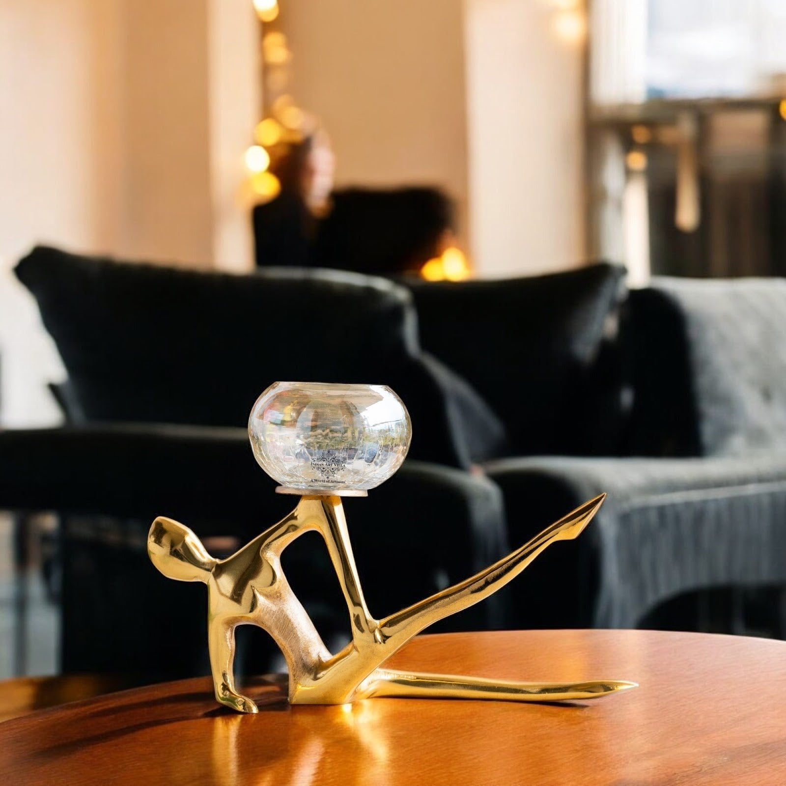 Gold Finish Decorative Candle Holder with Lady Design – Elegant Home Decor Accent, Perfect for Centerpiece