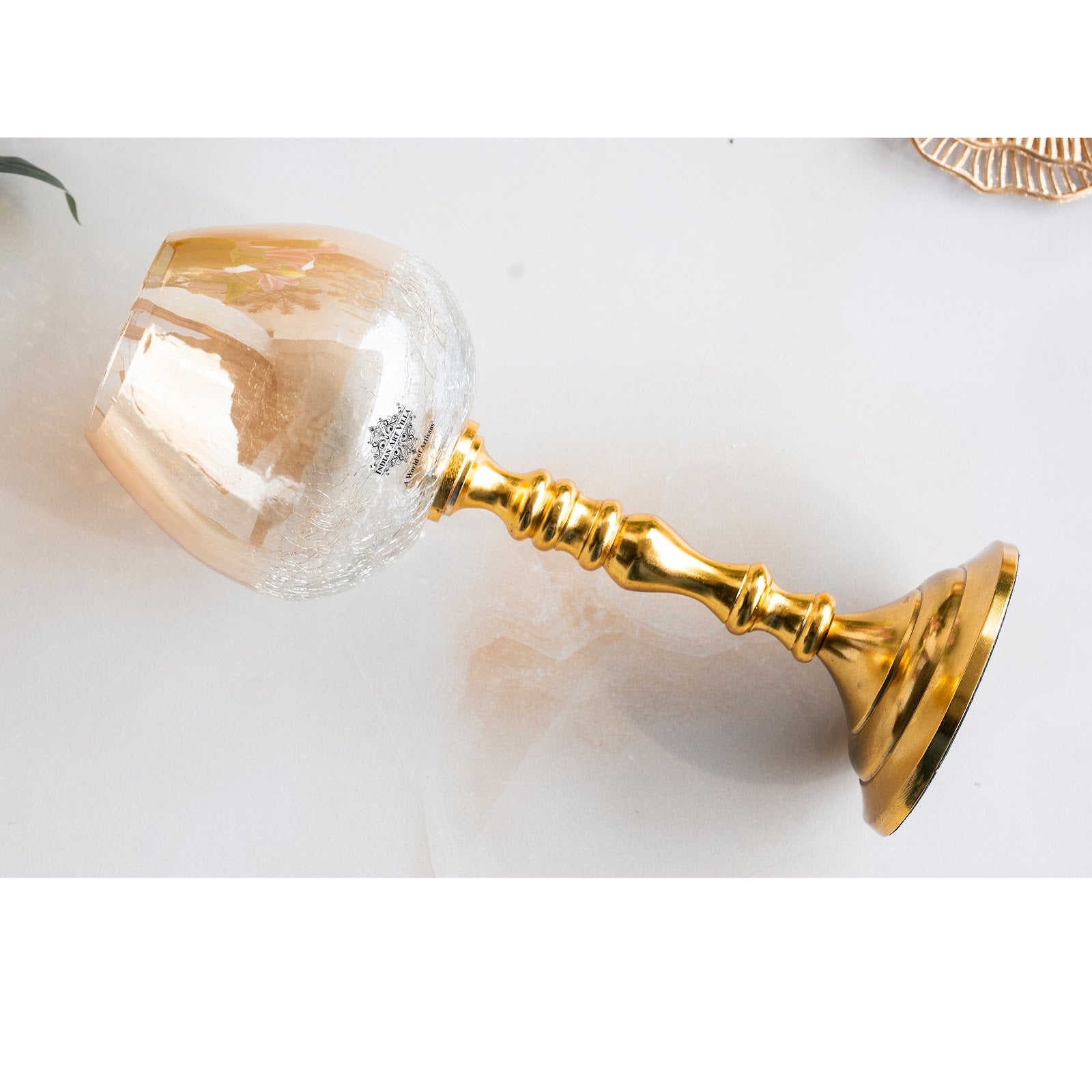 Gold Finish Decorative Candle Holder with Pillar Design – Elegant Accent for Home Decor, Dining Table, Festive Celebrations, and Gifting