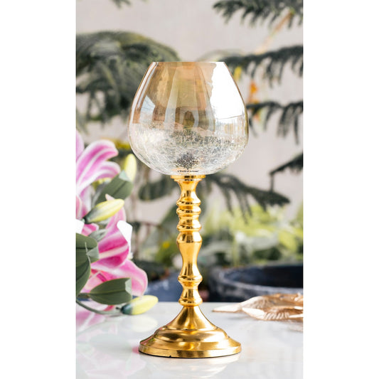 Gold Finish Decorative Candle Holder with Pillar Design – Elegant Accent for Home Decor, Dining Table, Festive Celebrations, and Gifting