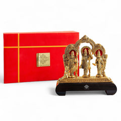 Brass Finish Ram Darbar Murti with Wooden Base for Home Temple