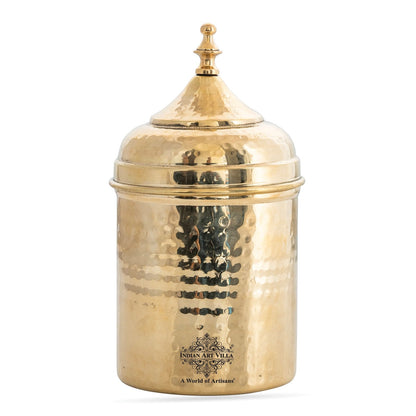 Brass Hammered Storage Container with Lid – 500 ML, Gold Finish Traditional Brass Jar, Dry Fruit, Sugar Storage Jar & Decorative Brass Box for Kitchen, Dining & Gifting