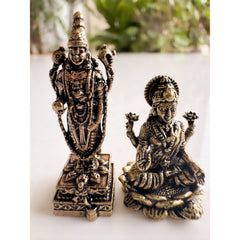 Pure Brass Miniature Tirupati Balaji-Lakshmi (Venkateswara-Padmavathi) Pair Murti