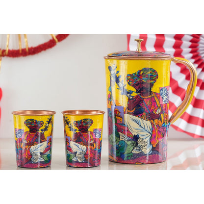 Pure Copper Printed Padharo Mhare Desh Jug & Glass Gift Set