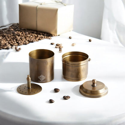 Pure Brass Coffee Filter Antique Dark Finished Embossed Design Medium Size