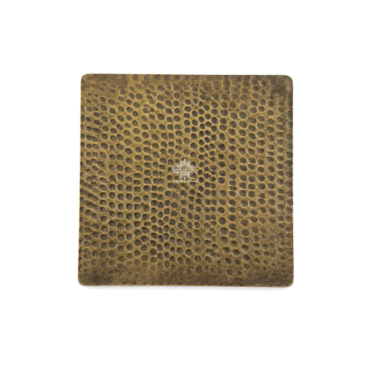 Brass Square Coaster with Hammered Finish - 8.89 cm