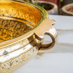Pure Brass Large Urli with Floral Vine Border for Home Décor