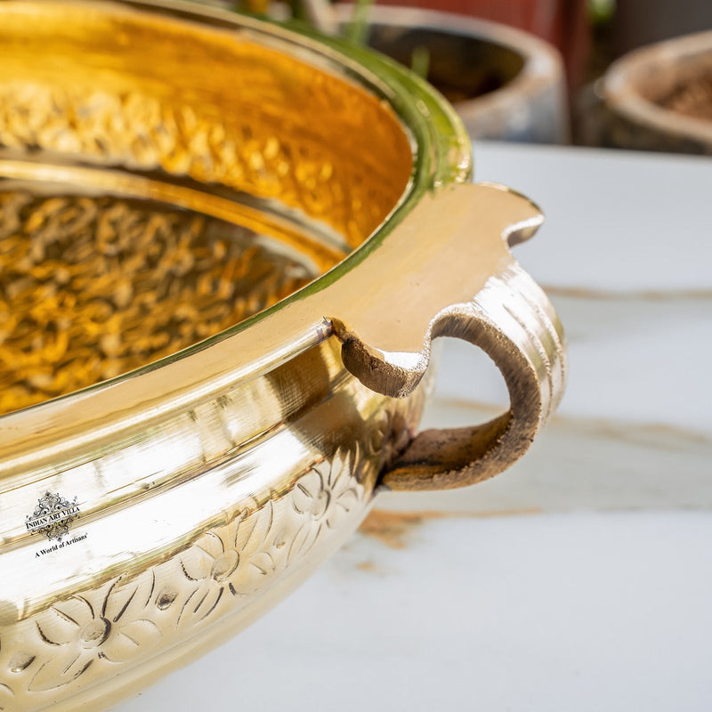 Pure Brass Large Urli with Floral Vine Border for Home Décor
