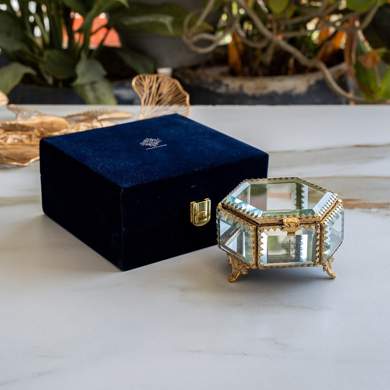 Brass & Glass Hexagonal Decorative Box