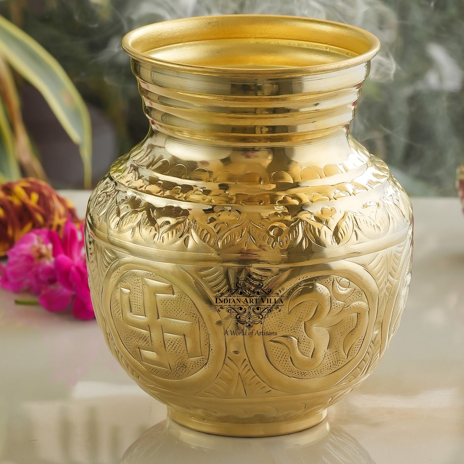 Pure Brass Embossed Design Mangal Kalash