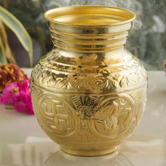 Pure Brass Embossed Design Mangal Kalash