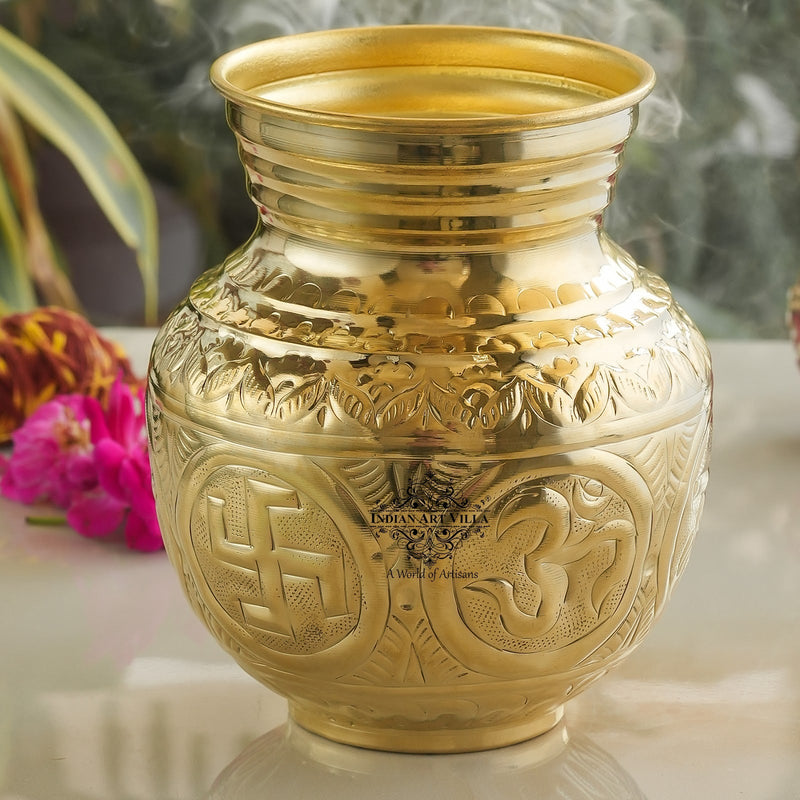 Pure Brass Embossed Design Mangal Kalash