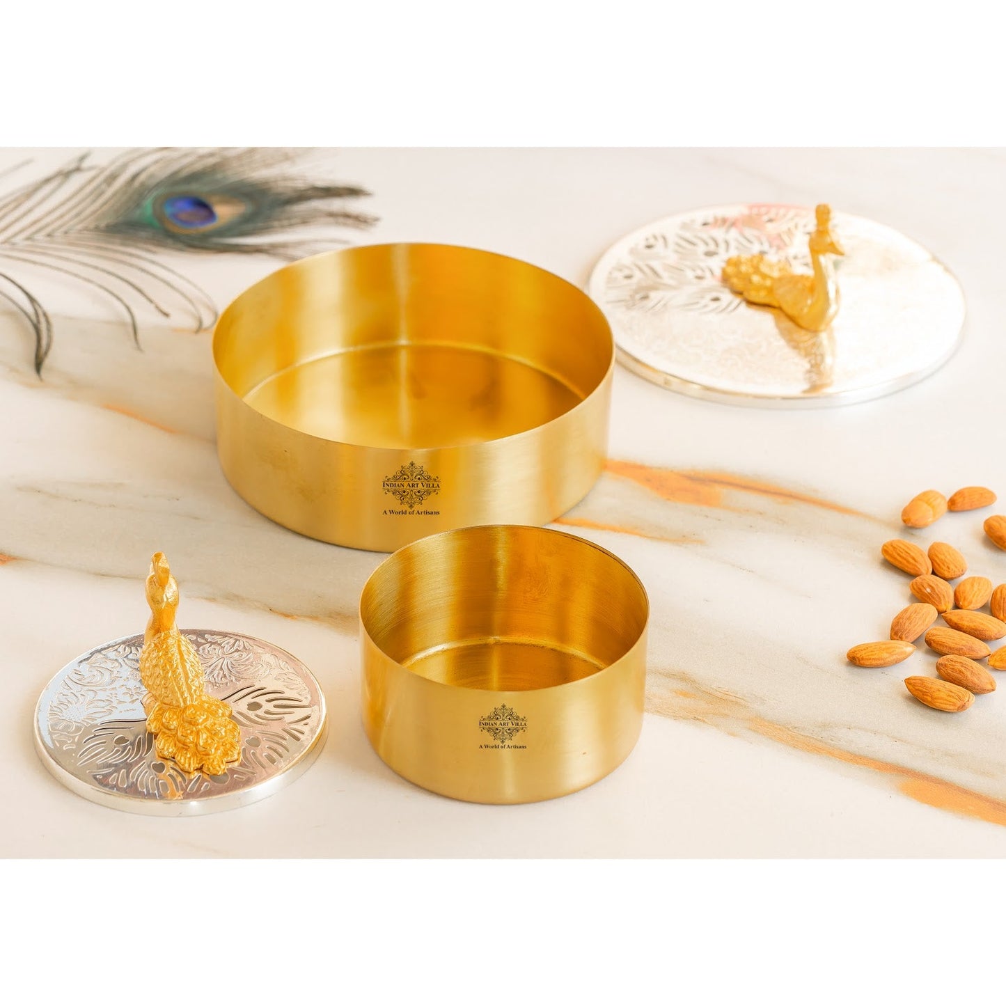 Silver Plated Brass Decorative Box With Peacock Design Knob, Ideal For Gifting