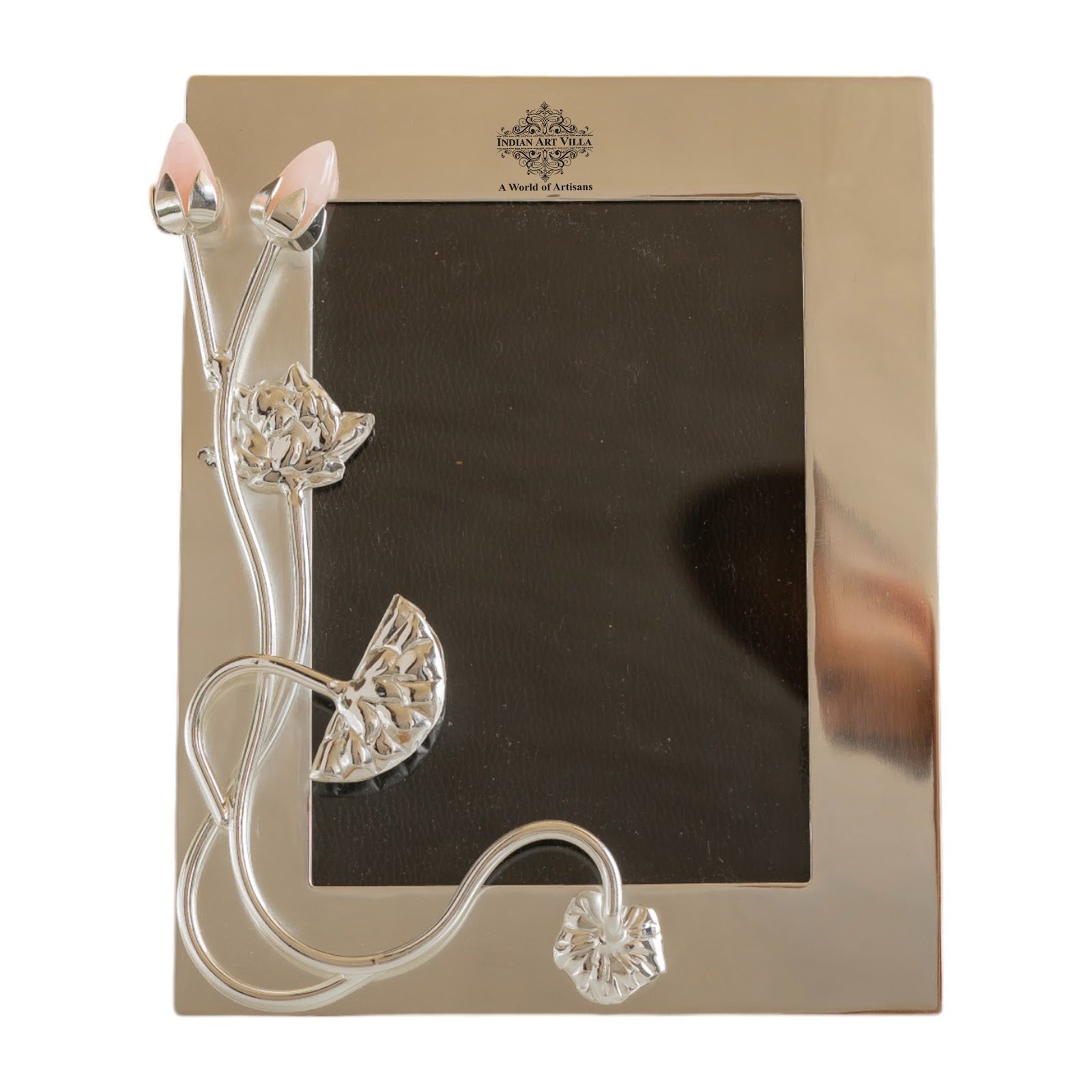 Silver-Plated Lotus Bud Flower Photo Frame – 24x19 cm (Inner Photo Size 18x13 cm), Decorative Picture Frame for Home Décor
