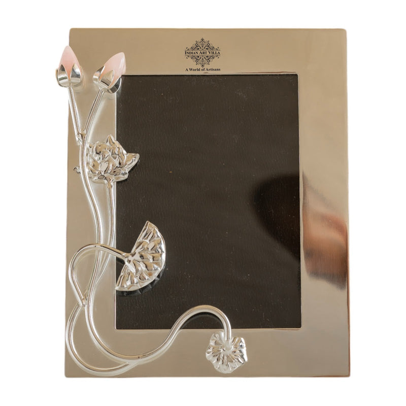 Silver-Plated Lotus Bud Flower Photo Frame – 24x19 cm (Inner Photo Size 18x13 cm), Decorative Picture Frame for Home Décor