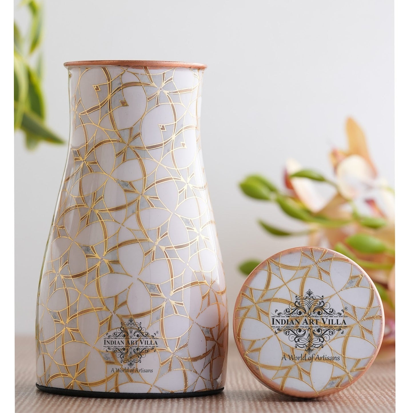 Pure Copper Gold Print Luxury Design Bedroom Bottle,  Home Décor, Marble Finish, 950 ml