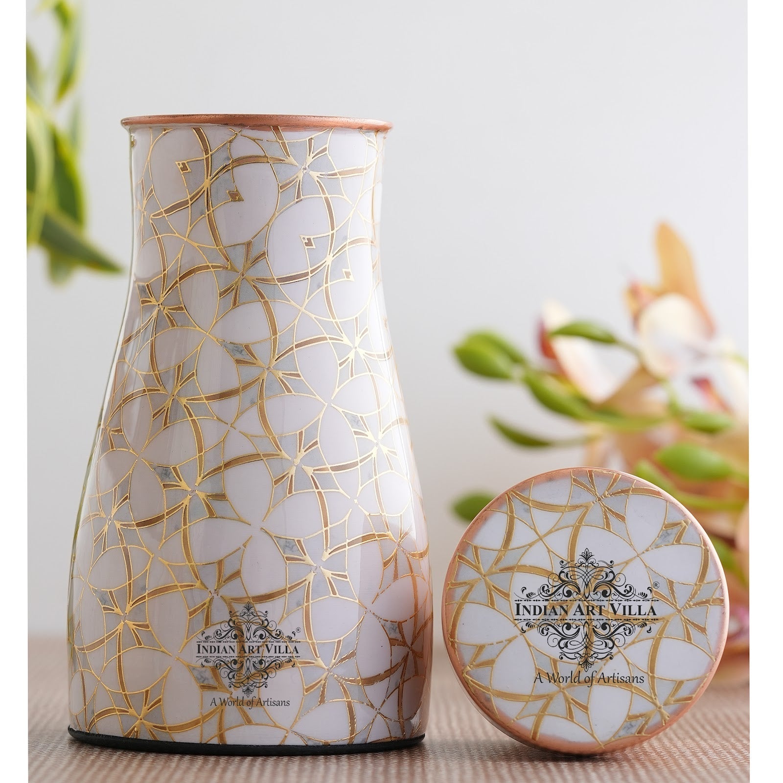 Pure Copper Gold Print Luxury Design Bedroom Bottle,  Home Décor, Marble Finish, 950 ml