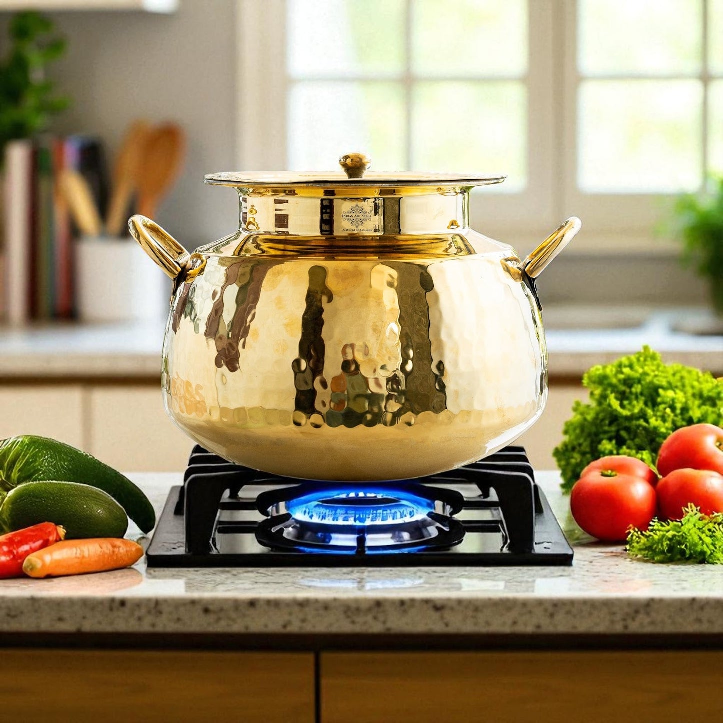 Hammered Brass Handi Degchi with Tin Lining & Lid