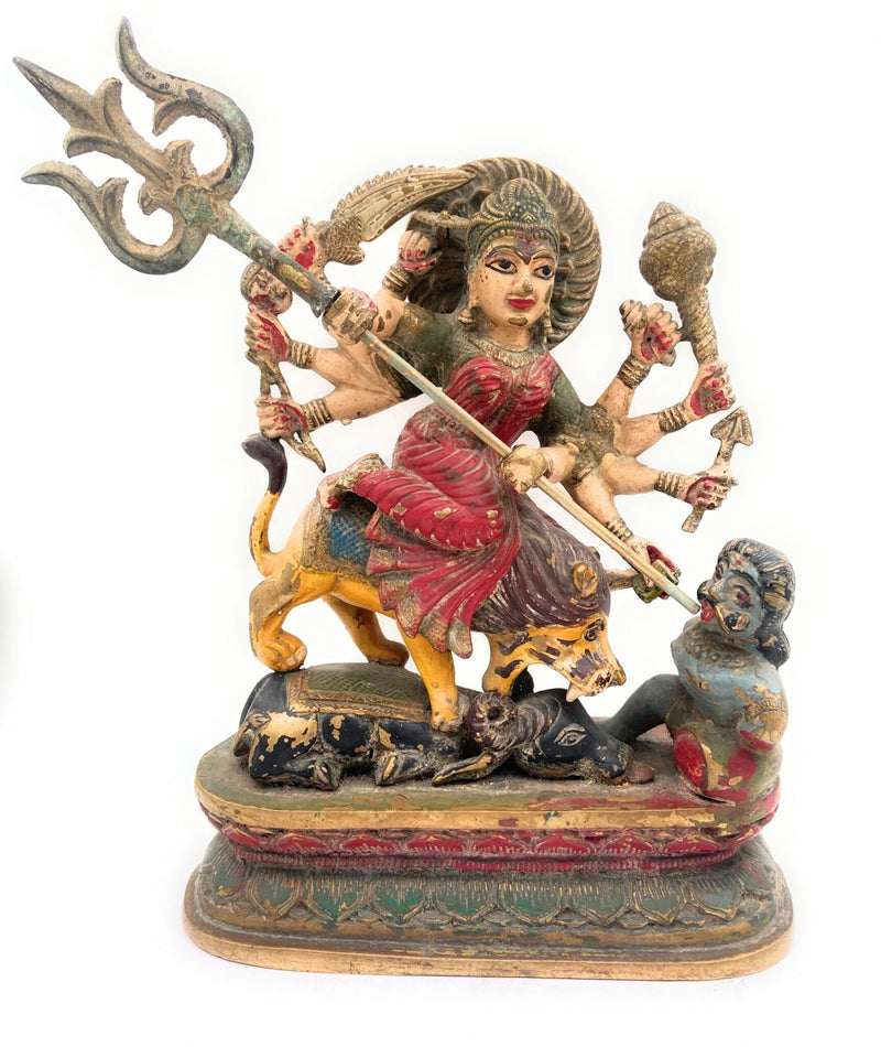 Handcrafted Brass Durga Devi Idol – Mahishasura Mardini | Shakti Simhavahini Maa Amba Statue | Antique Finish Pital Murti for Pooja, Home Temple & Navratri Decor,Gold, 14 Inch, 1 Piece