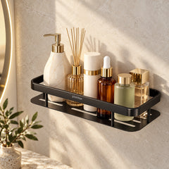 Plantex Aluminium Bathroom Shelf for Wall/Wall Mounted Shelves Without Drill/Self Adhesive Bathroom Shelf/Rack/Kitchen Organizer with Magic Sticker(12x5 inches, Matt Black)-1