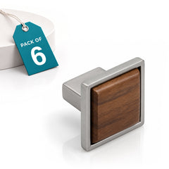 Plantex Knobs for Drawer/Square Drawer Knobs/Knobs for Cabinets/Pull-Push Knobs for Kitchen/Bedroom Drawer - Pack of 6 (Satin & Wood)-1