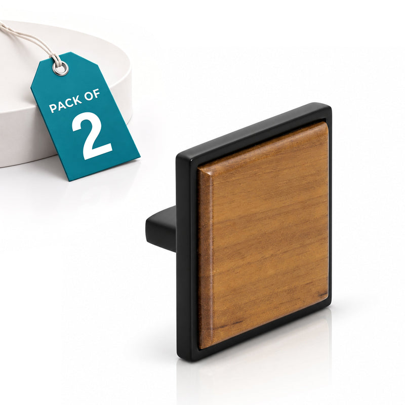 Plantex Knobs for Drawer/Square Drawer Knobs/Knobs for Cabinets/Pull-Push Knobs for Kitchen/Bedroom Drawer - Pack of 2 (Big, Black & Wood)-1