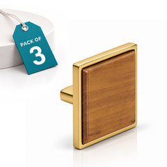 Plantex Knobs for Drawer | Square Drawer Knobs | Knobs for Cabinets | Pull-Push Knobs for Kitchen & Bedroom Drawer - Pack of 3 (Big, Gold & Wood)-1
