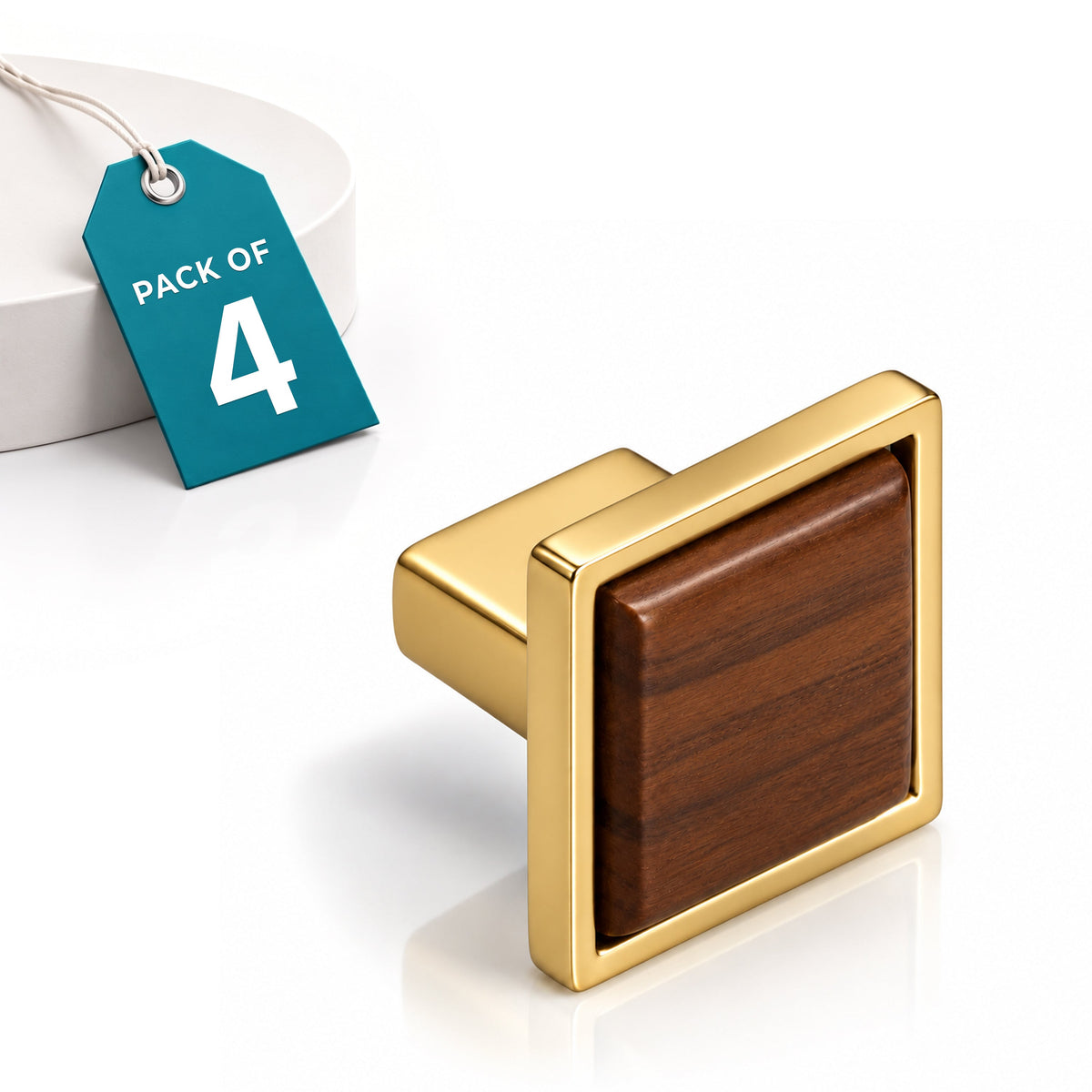 Plantex Drawer Knobs and Pulls - Kitchen Cabinet Handles for Wardrobe - Square Pulls - Pack of 4 (Small, Gold & Wood)-1