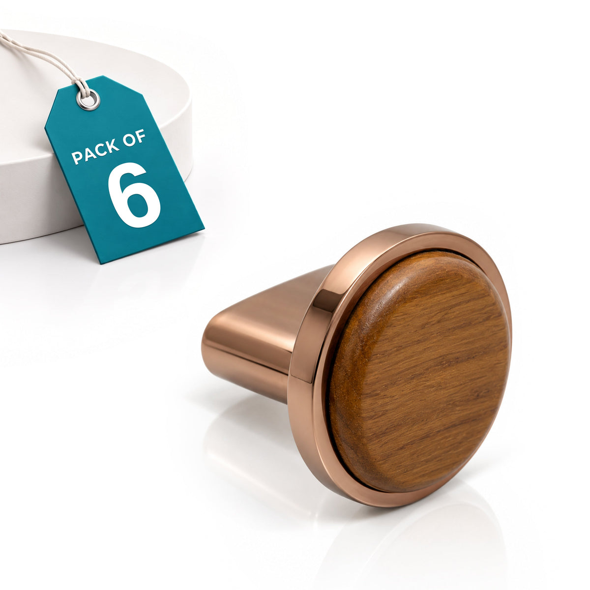 Plantex Knobs for Drawer/Round Drawer Knobs/Knobs for Cabinets/Pull-Push Knobs for Kitchen/Bedroom Drawer - Pack of 6 (Small, Rose Gold & Wood)