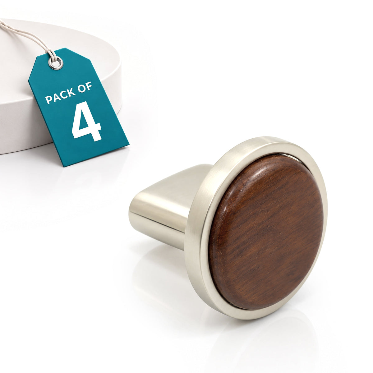 Plantex Knobs for Drawer/Round Drawer Knobs/Knobs for Cabinets/Pull-Push Knobs for Kitchen/Bedroom Drawer - Pack of 4 (Small, Satin & Wood)