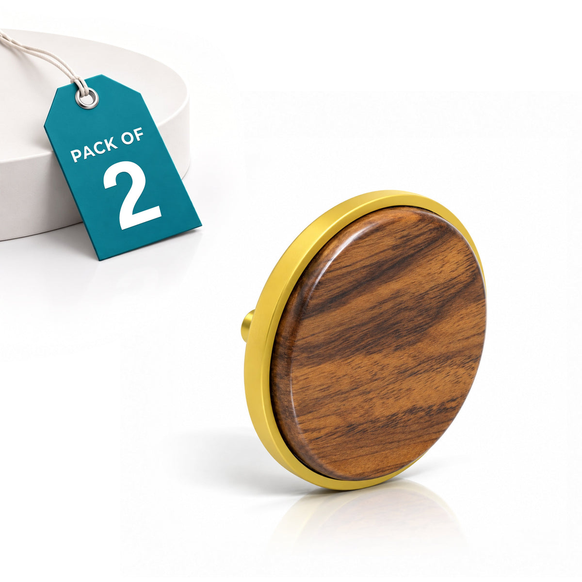 Plantex Knobs for Drawer/Round Drawer Knobs/Knobs for Cabinets/Pull-Push Knobs for Kitchen/Bedroom Drawer - Pack of 2 (Big, Gold & Wood)-1