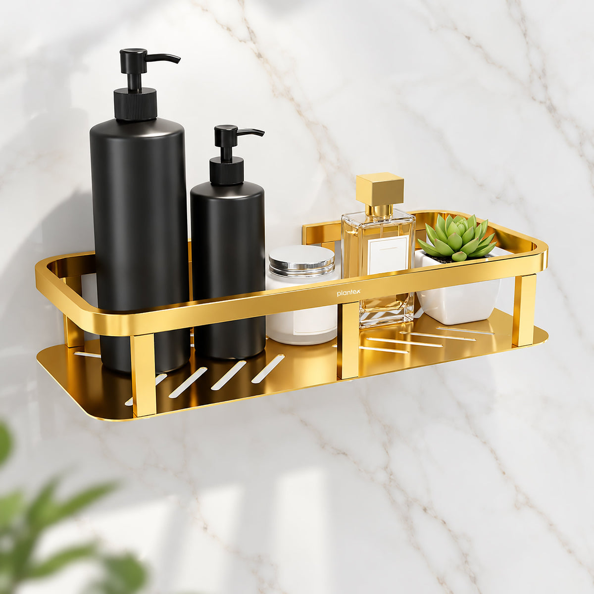 Plantex SS - 304 Grade Shelf for Bathroom/Storage Organizer/Kitchen Rack - Bathroom Accessories- Pack of 1 (12X5 Inches-PVD Gold Finish)