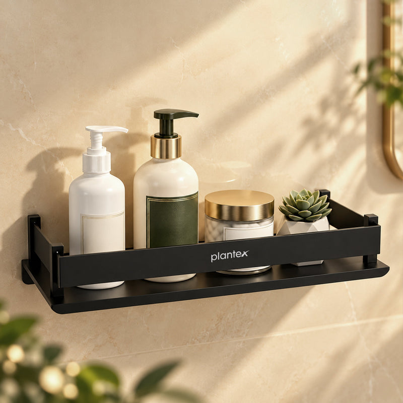 Plantex Stainless Steel Bathroom Shelf/Rack/Bathroom Organizer with Drill/Kitchen Storage Shelf/Wall Mounted Washroom Accessories (Matt Black - 12x5 inches)-1