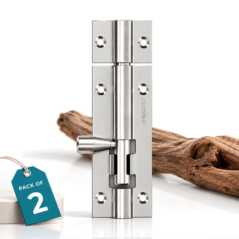 Plantex Stainless Steel Tower Bolt/Tower Bolt for Home,Offices Doors and Windows/Tower Bolt for Main Door/Door Latch/Kundi/Chitakini/Door Latch for Windows - Pack of 2 (Chrome-Silver, 4 inch)-1
