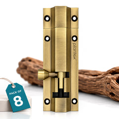Plantex Stainless Steel Tower Bolt/Tower Bolt for Home,Offices Doors and Windows/Tower Bolt for Main Door/Door Latch/Kundi/Chitakini/Door Latch for Windows - Pack of 8 (Brass Finish, 4 inch)-1