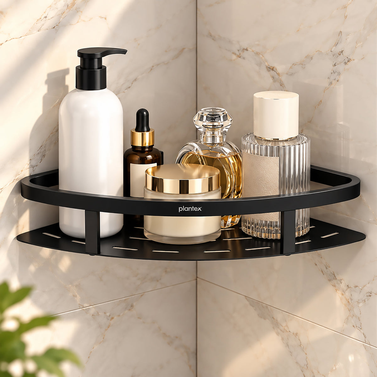 Plantex 304 Grade Stainless Steel Bathroom Shelf for Wall Corner/Bathroom Stand for Wall//Storage Organizer (9x9 inches, Black)-1