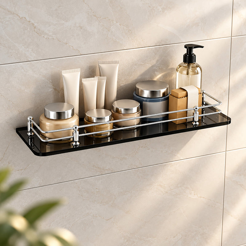 Plantex Premium Black Glass Shelf for Bathroom/Kitchen/Living Room - Bathroom Accessories (Polished, 18x6 Inches) - Pack of 1-1