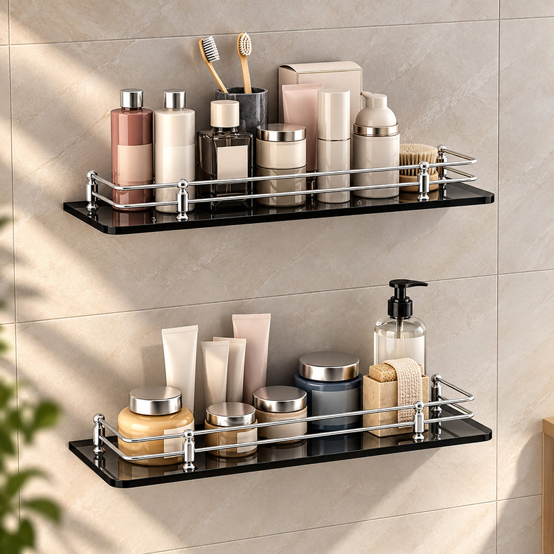 Plantex Premium Black Glass Shelf for Bathroom/Kitchen/Living Room - Bathroom Accessories (Polished, 18x6 Inches) - Pack of 2-1