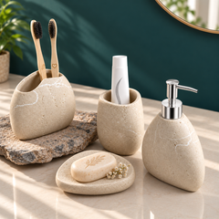 Plantex Polyresin Bathroom Accessories Set Soap Dispenser/Toothbrush Holder/Tumbler Holder/Soap Dish - 4 Piece(906)-1
