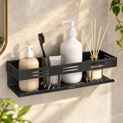 Plantex Self Adhesive Bathroom Shelf/Bathroom Organizer Without Drill/Stainless Steel Kitchen Wall Rack Shelf-Pack of 1 (12 x 4 Inch - Black)-1