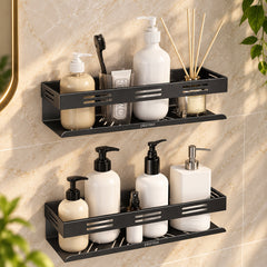 Plantex Self Adhesive Shelf for Bathroom/Stainless Steel Wall Shelf for Kitchen/No Drill Wall Shelves- Pack of 2 (12 x 4 Inch - Black)-1
