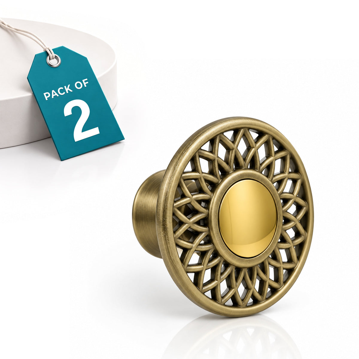 Plantex Drawer Knobs/Pull-Push Knobs for Drawer/Knob for Kitchen/Bedroom/Drawers - Pack of 2 (Brass Antique) - Zinc