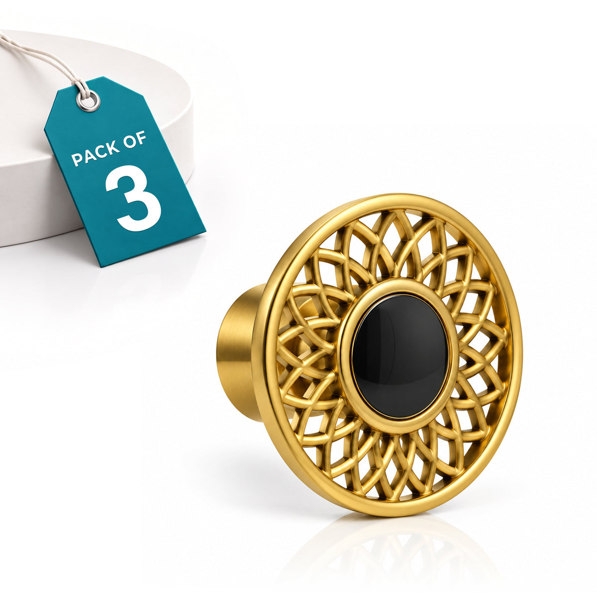 Plantex Drawer Knobs/Round Knobs for Cabinets/Pull-Push Knobs for Drawer Home/Office Cabinets - Pack of 3 (Gold) - Zinc