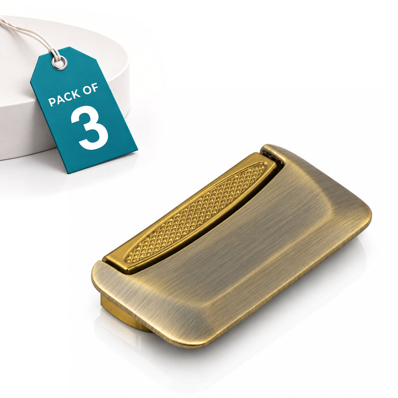 Plantex Drawer Kadi/3 Inch Chest Handle for Drawer/Rectangular Cabinet Kadi/Pull-Push Kadi for Home/Office Drawer - Pack of 3 (DTK-295, Brass Antique & Gold-1