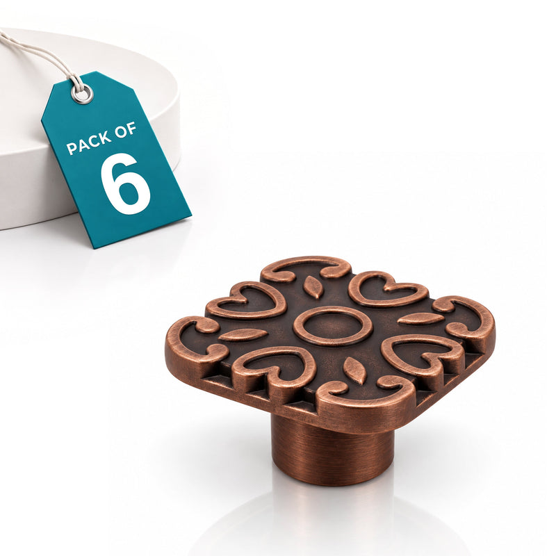 Plantex Knobs for Drawer/Square Drawer Knobs/Knobs for Cabinets/Pull-Push Knobs for Kitchen/Bedroom Drawer - Pack of 6 (DTK-299, Copper Antique)-1