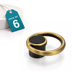 Plantex Drawer Knobs/Ring Drawer Kadi/Pull-Push Knobs for Kitchen/Bedroom Drawer - Pack of 6 (Brass Antique & Black)-1