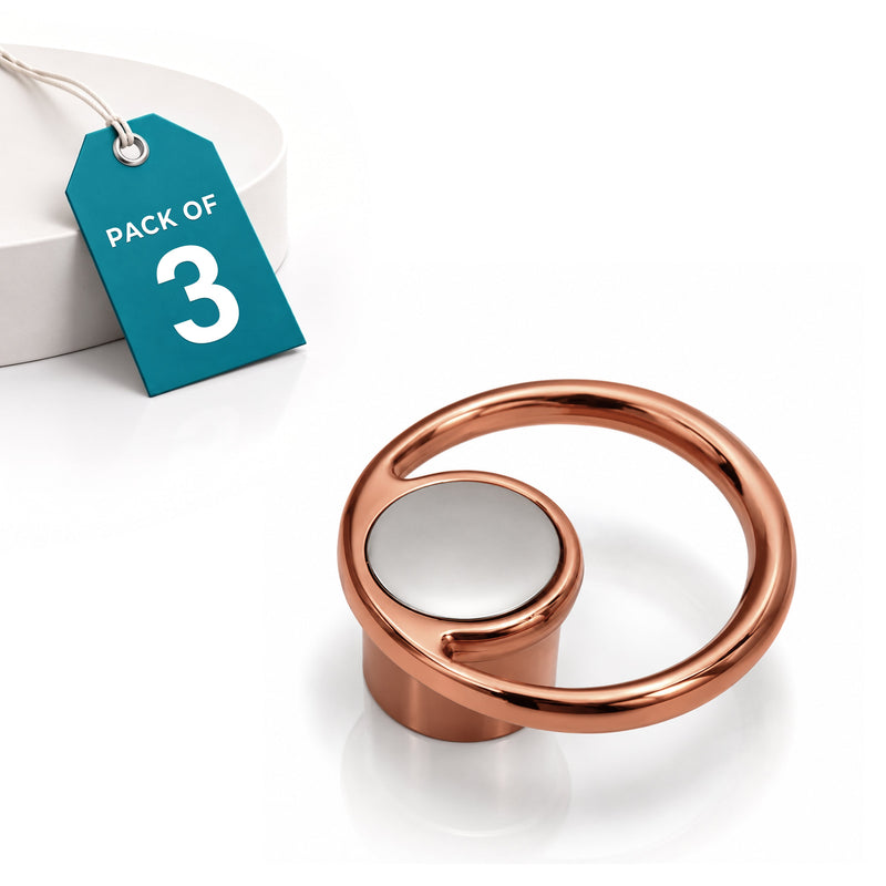 Plantex Drawer Knobs/Ring Drawer Kadi/Pull-Push Knobs for Kitchen/Bedroom Drawer - Pack of 3 (Rose Gold & Satin Black)-1