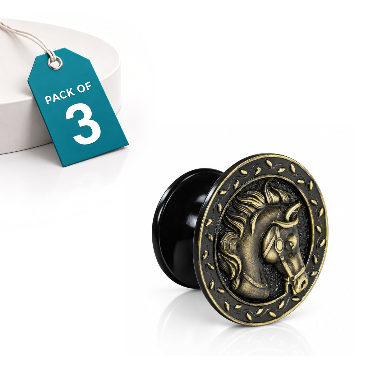Plantex Horse Face Cabinet Drawer Knobs | Kitchen Cabinet Knobs | Pulls Handles Knobs for Wardrobe Kitchen &Cupboard- Pack of 3 Pieces (Brass-Antique)